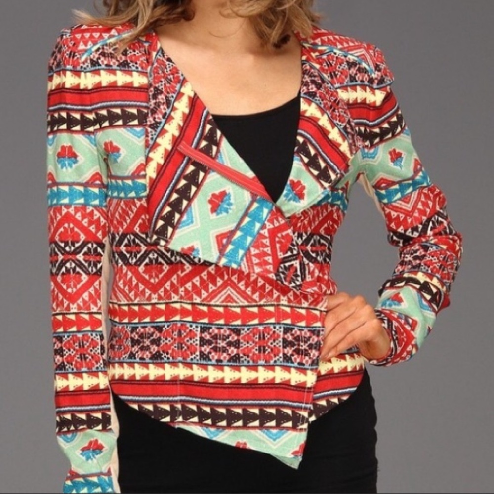 BCBGMax Azria Multicolor Ash Printed Draped Jacket